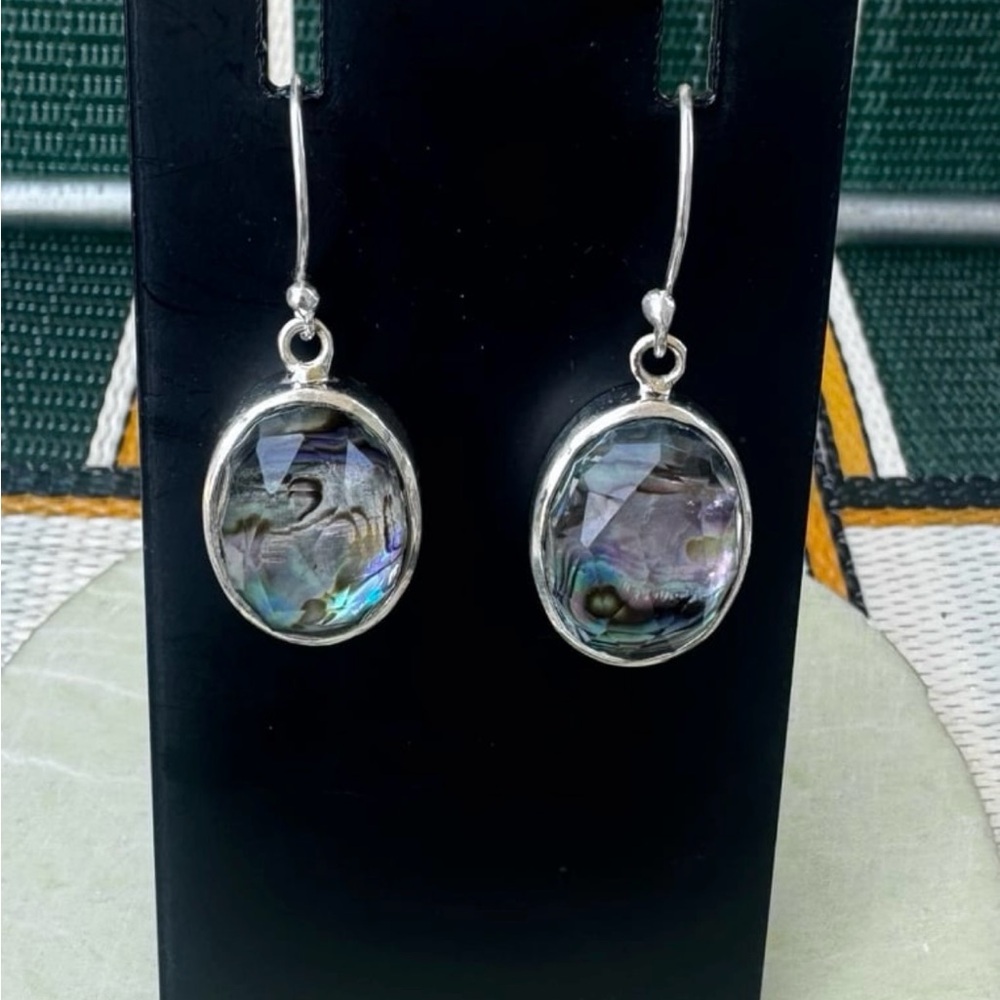 925 Sterling Silver Oval Paua Abalone Shell Earrings